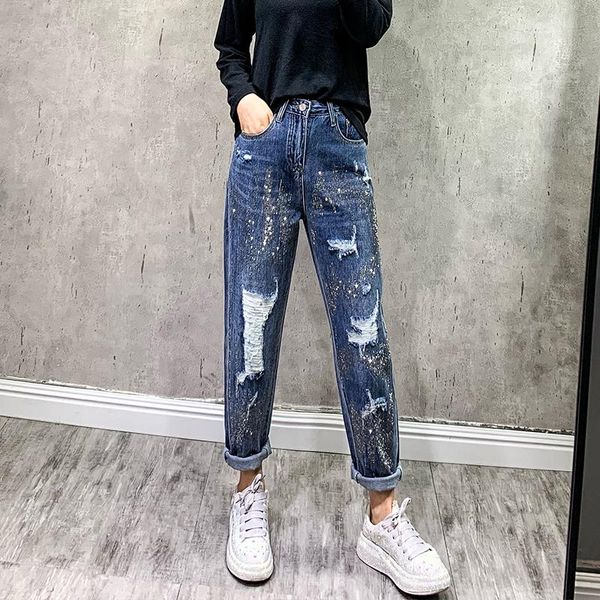 women's jeans ripped harlem for women 2021 autumn straight loose slimming high waist rhinestone daddy pants baggy tide, Blue
women's jeans ripped harlem for women 2021 autumn straight loose slimming high waist rhinestone daddy pants baggy tide, Blue