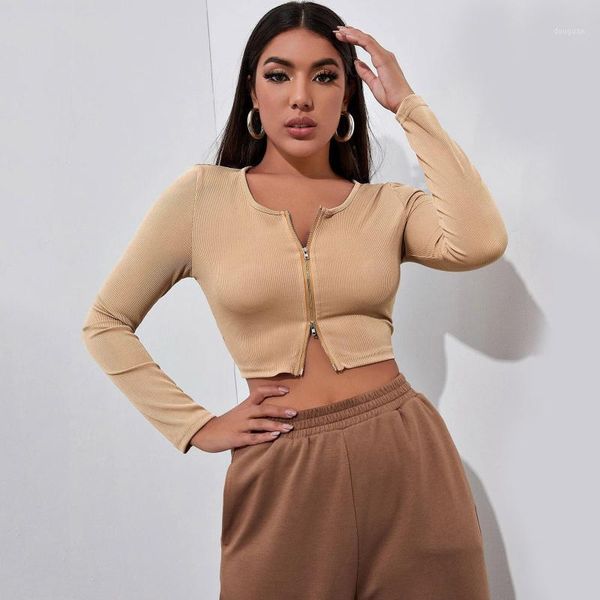women's t-shirt european and american streewear thin coat retro lapel double zipper long sleeve high waist knitting short top, White
women's t-shirt european and american streewear thin coat retro lapel double zipper long sleeve high waist knitting short top, White