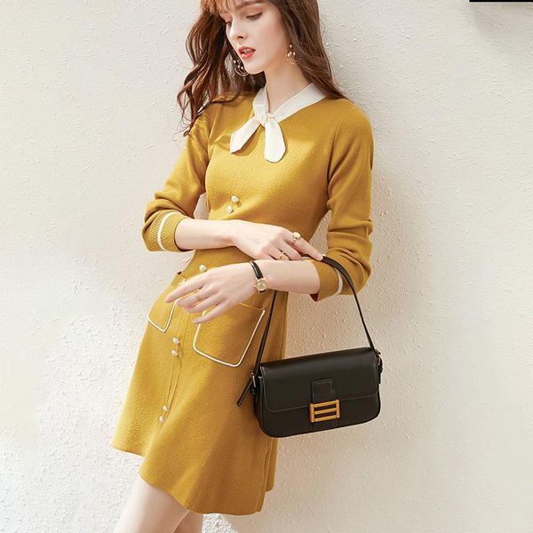 casual dresses yellow mini dress women sweet knit sweater black spring ladies elegant pearl bow long sleeve knitted a line, Black;gray
casual dresses yellow mini dress women sweet knit sweater black spring ladies elegant pearl bow long sleeve knitted a line, Black;gray