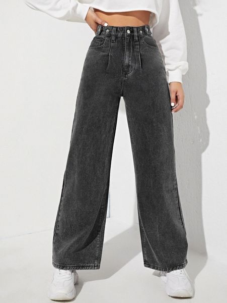 zipper fly wide leg jeans w4us#, Blue
