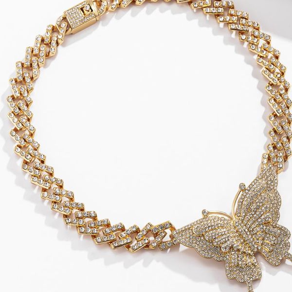 pendant necklaces punk hip hop cuban butterfly necklace chain full rhinestone gold color silve choker thick women jewelry, Silver
pendant necklaces punk hip hop cuban butterfly necklace chain full rhinestone gold color silve choker thick women jewelry, Silver