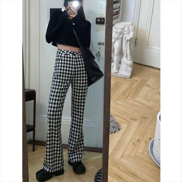 spring summer plaid high waist women pant micro flare casual streetwear slim long chic trousers for, Black;white
spring summer plaid high waist women pant micro flare casual streetwear slim long chic trousers for, Black;white