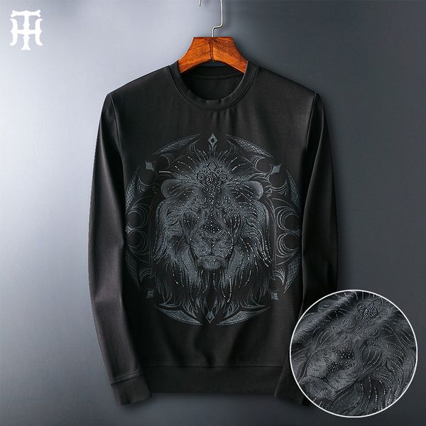 fashion fleece hoodies european style men's lion head drill bottomed pullover mercerized sweater, Black
fashion fleece hoodies european style men's lion head drill bottomed pullover mercerized sweater, Black