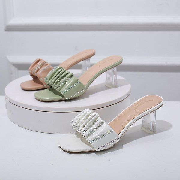 slippers net red summer white one line high heel sandals for women, Black 
slippers net red summer white one line high heel sandals for women, Black