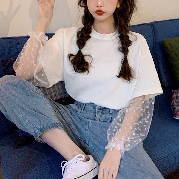 fairy chic design woman fashion mesh patchwork solid tshirts for women sweet fresh kawaii all-match tees famale summer 210525, White
fairy chic design woman fashion mesh patchwork solid tshirts for women sweet fresh kawaii all-match tees famale summer 210525, White