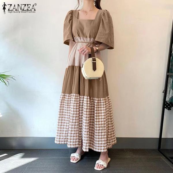 casual dresses bohemian grid patchwork stylish square neck maxi sundress zanzea women short sleeve long shirt chemise, Black;gray 
casual dresses bohemian grid patchwork stylish square neck maxi sundress zanzea women short sleeve long shirt chemise, Black;gray