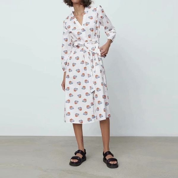 casual flower print midi dress women v neck long sleeve vacation beach elegant party with sash 210525, Black;gray
casual flower print midi dress women v neck long sleeve vacation beach elegant party with sash 210525, Black;gray