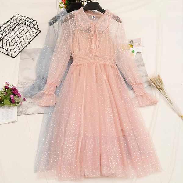 casual dresses 2021 women flare sleeve pleated mesh gauze tulle ruffles bling star sequined dress vintage elastic slim bandage strap midi, Black;gray
casual dresses 2021 women flare sleeve pleated mesh gauze tulle ruffles bling star sequined dress vintage elastic slim bandage strap midi, Black;gray