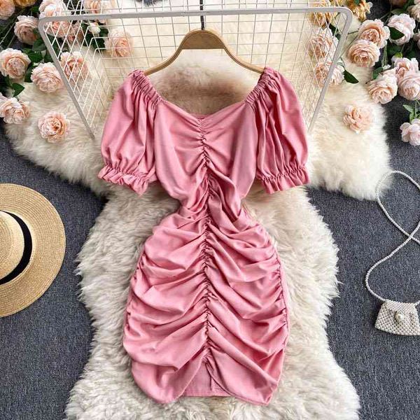short-sleeved summer design sensual pleated slim short bag hip dress women 210709, Black;gray
short-sleeved summer design sensual pleated slim short bag hip dress women 210709, Black;gray
