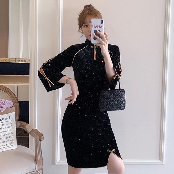 plus size -4xl 2021 black velvet fashion modern cheongsam mini dress women short sleeve qipao traditional chinese clothes ethnic cloth, Red
plus size -4xl 2021 black velvet fashion modern cheongsam mini dress women short sleeve qipao traditional chinese clothes ethnic cloth, Red