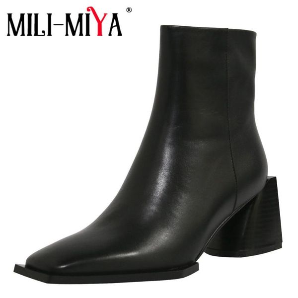 boots mili-miya classic brand women ankle genuine leather square toe leathe comfort block heel design wild shoes, Black
boots mili-miya classic brand women ankle genuine leather square toe leathe comfort block heel design wild shoes, Black