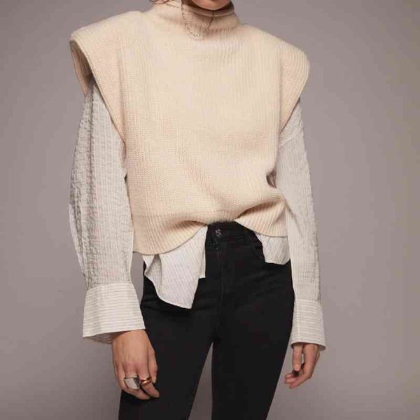 women's vests ladies fashion loose stand collar sleeveless knit with shoulder pads vest streetwear arr5, Black;white
women's vests ladies fashion loose stand collar sleeveless knit with shoulder pads vest streetwear arr5, Black;white