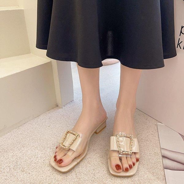 thick heel slippers women pearl metal button transparent pvc shoes summer sweet open toe low slides, Black
thick heel slippers women pearl metal button transparent pvc shoes summer sweet open toe low slides, Black