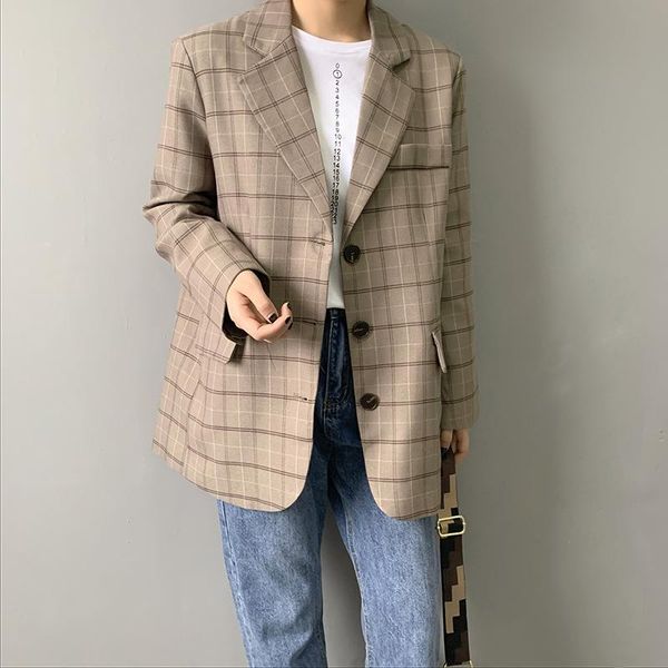 women's suits & blazers retro plaid suit jacket 2021 spring style women loose casual long-sleeved single breasted office lady, White;black
women's suits & blazers retro plaid suit jacket 2021 spring style women loose casual long-sleeved single breasted office lady, White;black