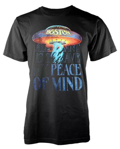official boston t shirt peace of mind black mens rock metal new, White;black
