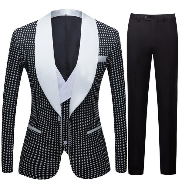 men's suits & blazers gold plated black collar suit set wedding dot floral pattern slim fit party prom dress tuxedo singers costume, White;black
men's suits & blazers gold plated black collar suit set wedding dot floral pattern slim fit party prom dress tuxedo singers costume, White;black