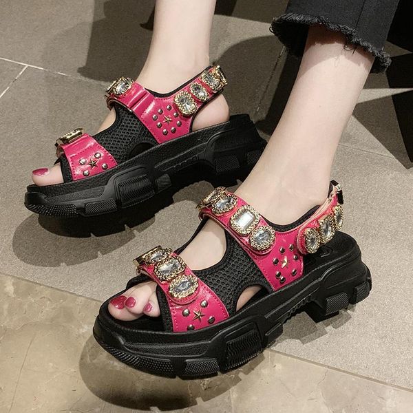 sandals luxury crystal women summer fashion metal decoration platform sandalias woman breathable mesh beach shoes, Black
sandals luxury crystal women summer fashion metal decoration platform sandalias woman breathable mesh beach shoes, Black