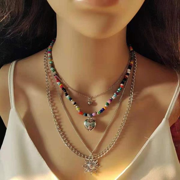 pendant necklaces punk vintage sun necklace for women bohemian rice beads beaded metal love heart fashion jewelry y2k accessories, Silver
pendant necklaces punk vintage sun necklace for women bohemian rice beads beaded metal love heart fashion jewelry y2k accessories, Silver