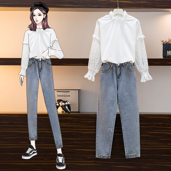 women's sweaters fall white shirt high-waisted denim pants two female set s-xl casual size outfits ntwj, White;black
women's sweaters fall white shirt high-waisted denim pants two female set s-xl casual size outfits ntwj, White;black