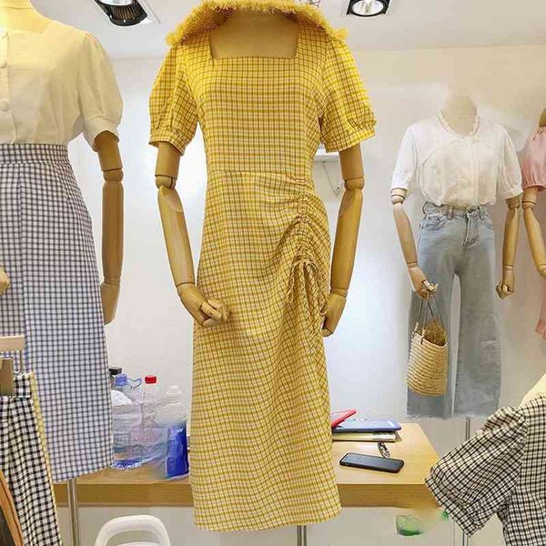 temperament square collar plaid vestidos mujer chic shirring designed summer dress fresh short sleeve feminino robe 210514, Black;gray
temperament square collar plaid vestidos mujer chic shirring designed summer dress fresh short sleeve feminino robe 210514, Black;gray