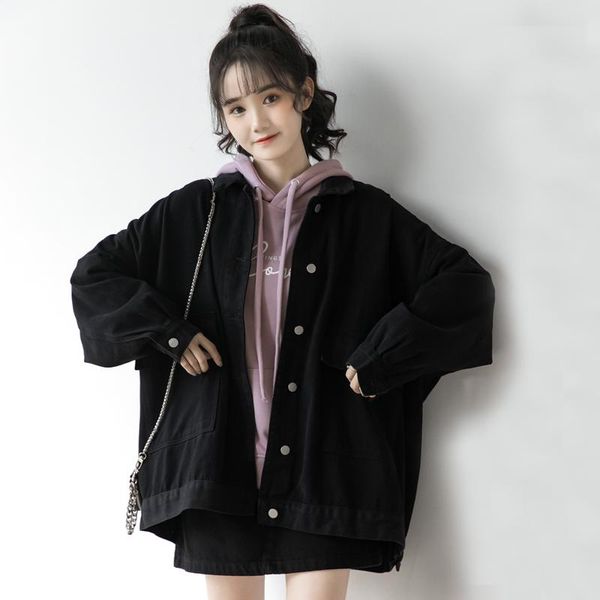 women's jackets spring 2021 hong kong style loose black denim all-matching work clothes jacket student bf large version top, Black;brown
women's jackets spring 2021 hong kong style loose black denim all-matching work clothes jacket student bf large version top, Black;brown
