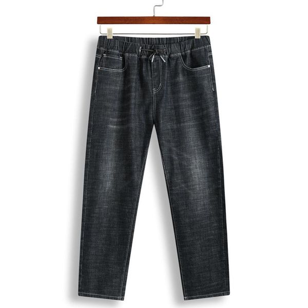spring and summer elastic waist large jeans men's middle black slim fat plus pants, Blue
spring and summer elastic waist large jeans men's middle black slim fat plus pants, Blue