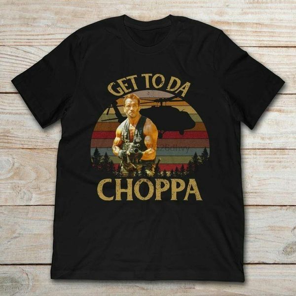 get to the choppa - arnold quote predator men's t-shirt size m-5xl, White;black 
get to the choppa - arnold quote predator men's t-shirt size m-5xl, White;black