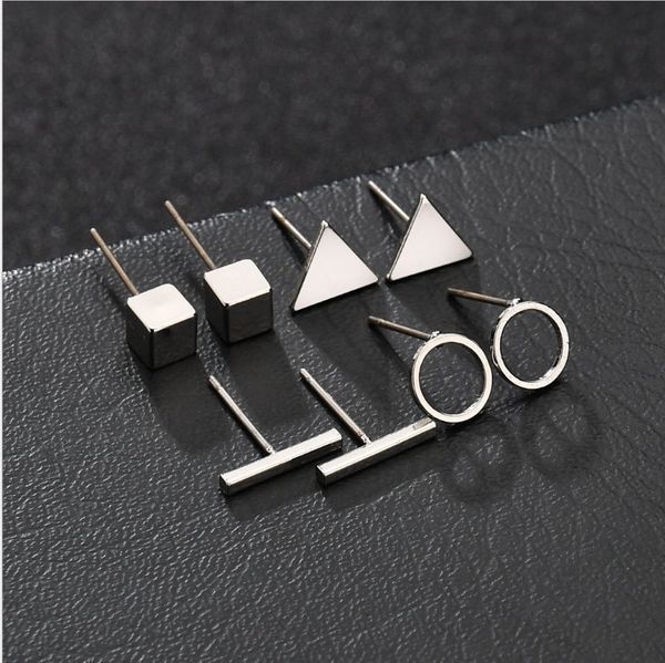 new style geometric square triangle round one piece earring set with accessories and fashion combination earrings, Silver
new style geometric square triangle round one piece earring set with accessories and fashion combination earrings, Silver