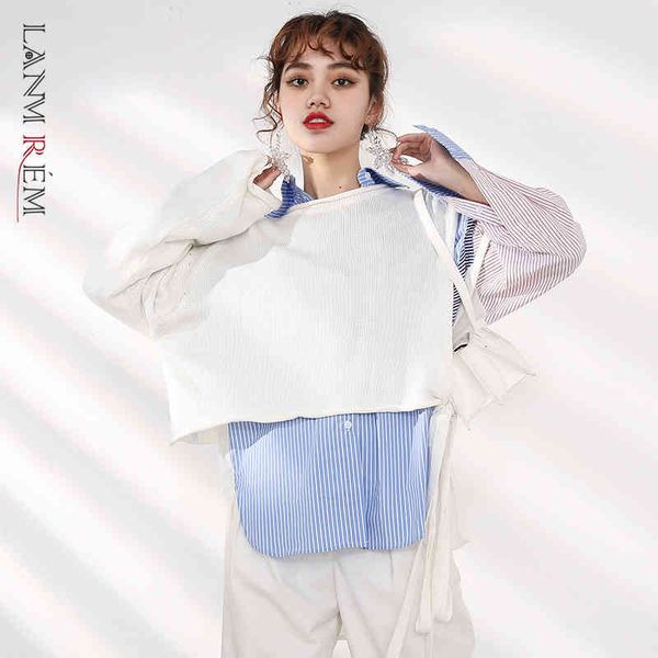 women's design kint patchwork irregular long sleeve shirts spring red blue striped loose big size blouse tv371 210507, White
women's design kint patchwork irregular long sleeve shirts spring red blue striped loose big size blouse tv371 210507, White