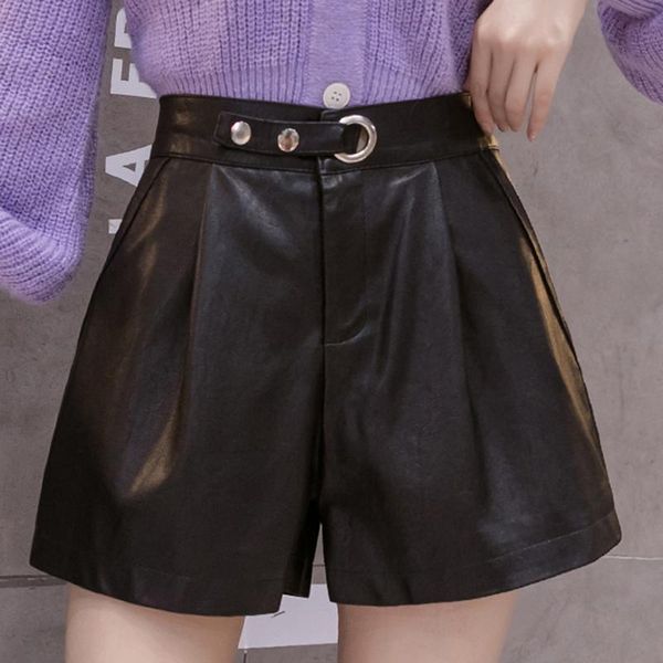 women's shorts ljsxls elegant solid high waist women wide leg pu leather 2021 autumn winter korean fashion loose female, White;black
women's shorts ljsxls elegant solid high waist women wide leg pu leather 2021 autumn winter korean fashion loose female, White;black
