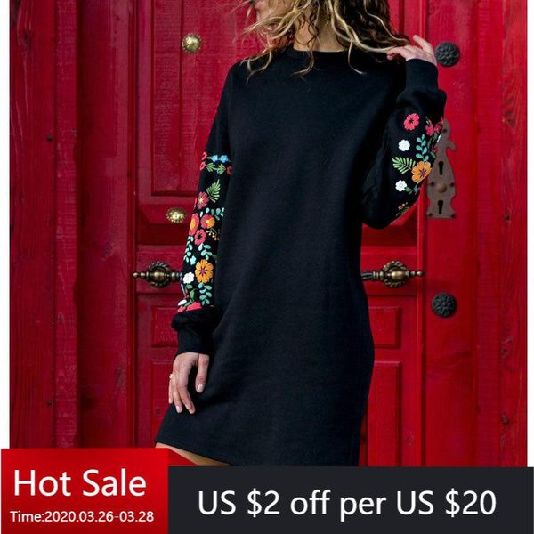casual dresses women black 2021 fall o neck flower embroidery long sleeve knee length pullover dress female clothes midi, Black;gray
casual dresses women black 2021 fall o neck flower embroidery long sleeve knee length pullover dress female clothes midi, Black;gray