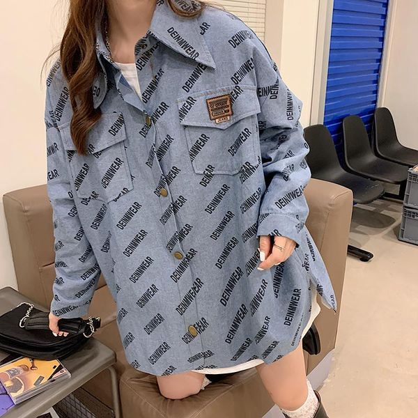 women's blouses & shirts summer denim jeans shirt women 2021 plus size lapel letter print street wear boyfriend vintage fashion, White
women's blouses & shirts summer denim jeans shirt women 2021 plus size lapel letter print street wear boyfriend vintage fashion, White