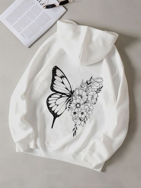 butterfly & floral print kangaroo pocket drawstring thermal hoodie v3wv#, White;black
butterfly & floral print kangaroo pocket drawstring thermal hoodie v3wv#, White;black