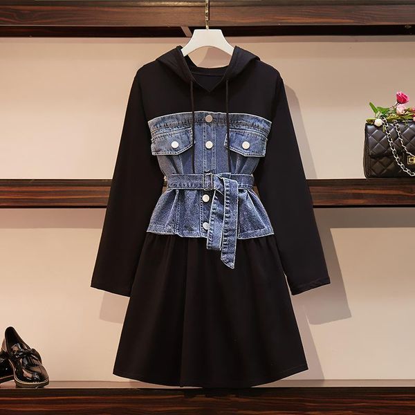 casual dresses 4xl spring autumn women plus size fashion slim long sleeve hooded jeans patchwork dress for larger one-piece, Black;gray
casual dresses 4xl spring autumn women plus size fashion slim long sleeve hooded jeans patchwork dress for larger one-piece, Black;gray