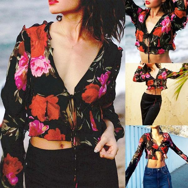 women's t-shirt printed lace-up long-sleeve short chiffon shirt v-neck fashion ruffle, White
women's t-shirt printed lace-up long-sleeve short chiffon shirt v-neck fashion ruffle, White