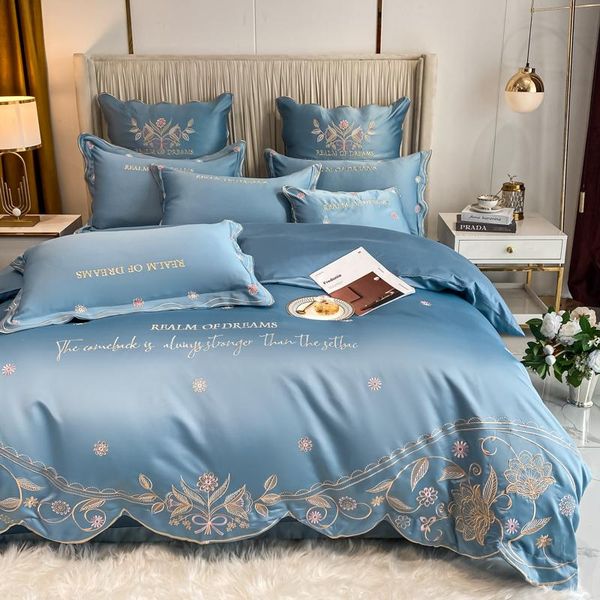 bedding sets style european luxury cotton floral embroidery blue set duvet cover bedspread flat sheet pillowcases 4pcs #/
bedding sets style european luxury cotton floral embroidery blue set duvet cover bedspread flat sheet pillowcases 4pcs #/