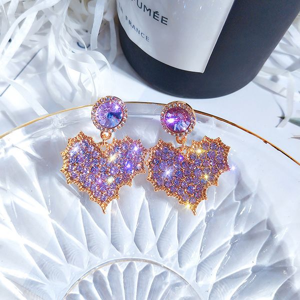heart shaped exaggerated earrings, 925 silver needle girl's heart, purple crystal alloy, diamond set, east gate earrings
heart shaped exaggerated earrings, 925 silver needle girl's heart, purple crystal alloy, diamond set, east gate earrings