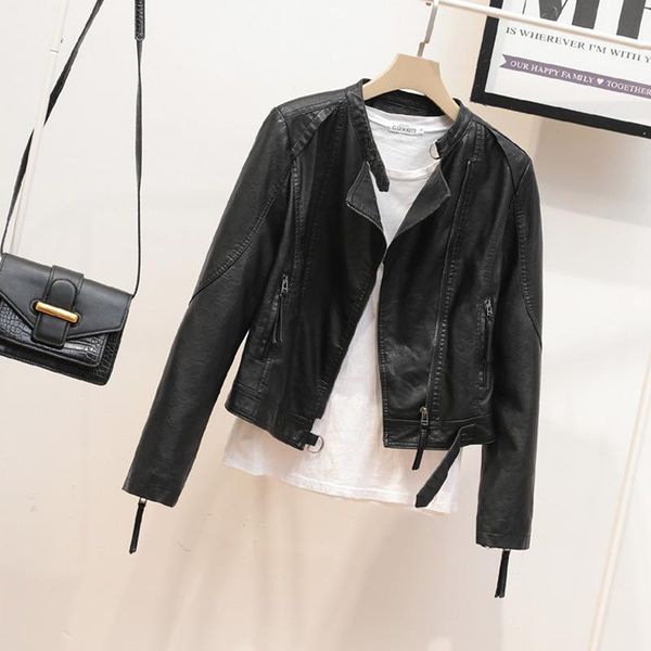 women's leather & faux 2021 spring jacket for women casual cool simple pu korean style zipper unique female short biker jackets coat, Black
women's leather & faux 2021 spring jacket for women casual cool simple pu korean style zipper unique female short biker jackets coat, Black