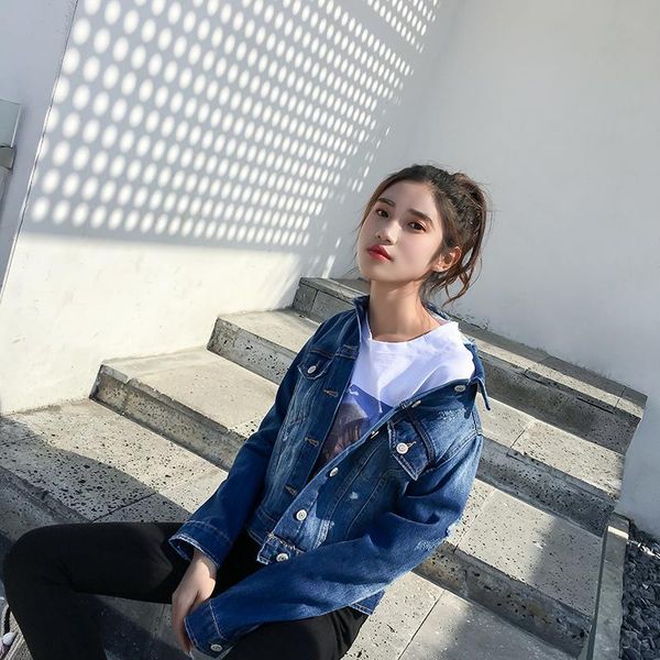 women's jackets 2021 fashion denim short ripped and printing jacket, Black;brown
women's jackets 2021 fashion denim short ripped and printing jacket, Black;brown
