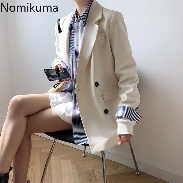 women's suits & blazers nomikuma white women blazer coat 2021 double breasted notched collar suit jacket long sleeve korean feminimos 6, White;black
women's suits & blazers nomikuma white women blazer coat 2021 double breasted notched collar suit jacket long sleeve korean feminimos 6, White;black