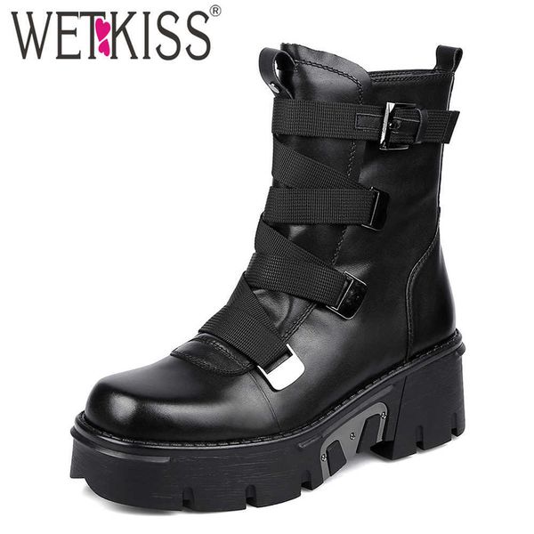 wetkiss genuine leather ankle boots woman wedges shoes square toe strappy booties platform zip motorcycle boot thick sole 210630, Black
wetkiss genuine leather ankle boots woman wedges shoes square toe strappy booties platform zip motorcycle boot thick sole 210630, Black