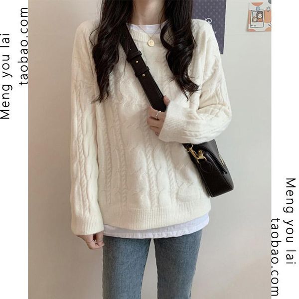women's sweaters autumn and winter lazy style retro easy matching thick white sweater design sense niche japanese pullover cable-knit r, White;black
women's sweaters autumn and winter lazy style retro easy matching thick white sweater design sense niche japanese pullover cable-knit r, White;black