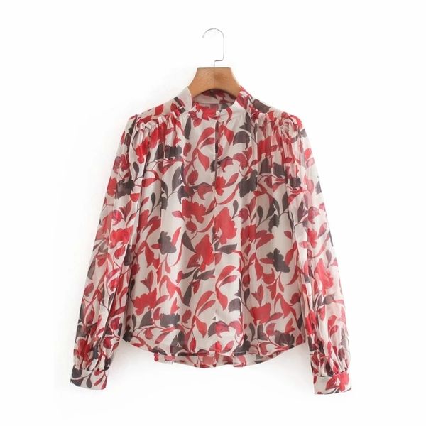 women flower printing chiffon smock puff sleeve shirts female stand collar blouses casual lady loose blusas s8253 210430, White
women flower printing chiffon smock puff sleeve shirts female stand collar blouses casual lady loose blusas s8253 210430, White