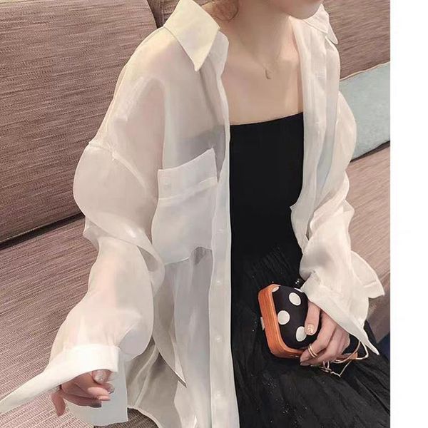 women's blouses & shirts long sleeve thin sun protection coat shirt summer loose top, White
women's blouses & shirts long sleeve thin sun protection coat shirt summer loose top, White