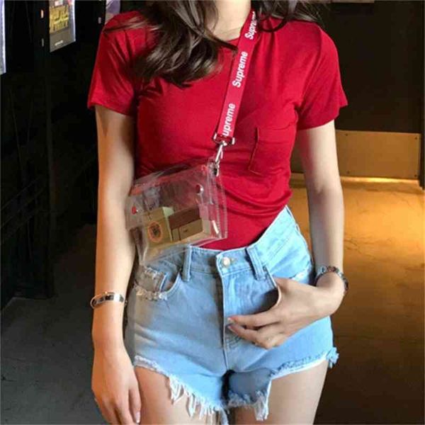 women's shorts 2019 new small pocket basic short sleeve t-shirt + high waist slim pants, irregular rough edge denim, White;black
women's shorts 2019 new small pocket basic short sleeve t-shirt + high waist slim pants, irregular rough edge denim, White;black