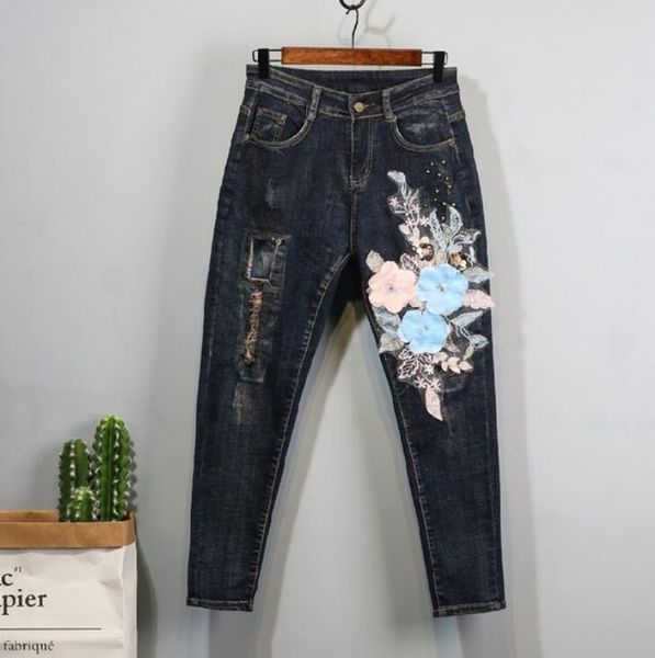 women's jeans 2021 winter womens vintage embroidery flower slim denim pants fashion holes beading jean trouser female basic trousers, Blue
women's jeans 2021 winter womens vintage embroidery flower slim denim pants fashion holes beading jean trouser female basic trousers, Blue