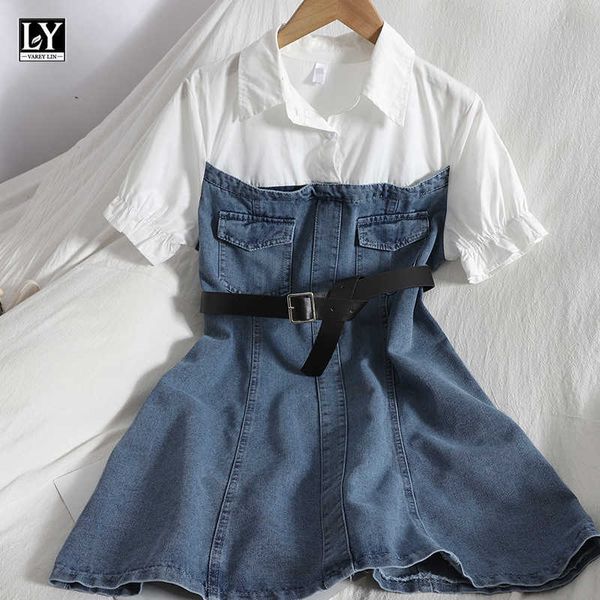 ly varey lin summer women casual lapel puff sleeve fake two pieces dress with belt sweet high waist a-line denim 210526, Black;gray
ly varey lin summer women casual lapel puff sleeve fake two pieces dress with belt sweet high waist a-line denim 210526, Black;gray