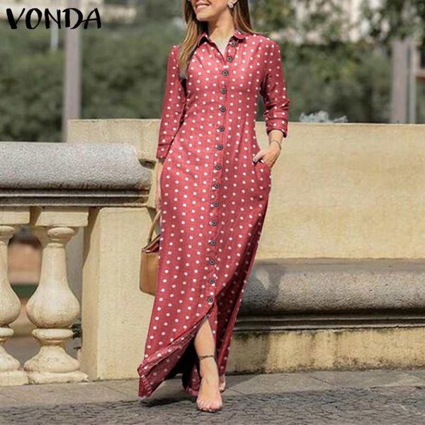 casual dresses lapel collar button up long maxi dress vintage polka dot sleeve pleated vonda women bohemian party vestidos, Black;gray
casual dresses lapel collar button up long maxi dress vintage polka dot sleeve pleated vonda women bohemian party vestidos, Black;gray