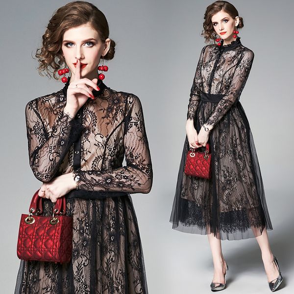 elegant women black mesh patchwork lace dress long sleeve 2022 designer runway ladies casual office midi dresses slim a-line cocktail party, Black;gray
elegant women black mesh patchwork lace dress long sleeve 2022 designer runway ladies casual office midi dresses slim a-line cocktail party, Black;gray