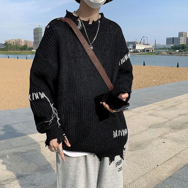 men's women's knitted sweaters, long sved sweaters with hol in autumn and winter, korean street casual wear, White;black
men's women's knitted sweaters, long sved sweaters with hol in autumn and winter, korean street casual wear, White;black